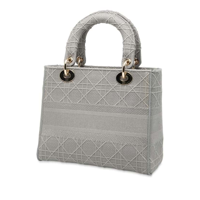 Dior Medium Canvas Cannage Lady D Lite Grey Canvas Good condition - Back View