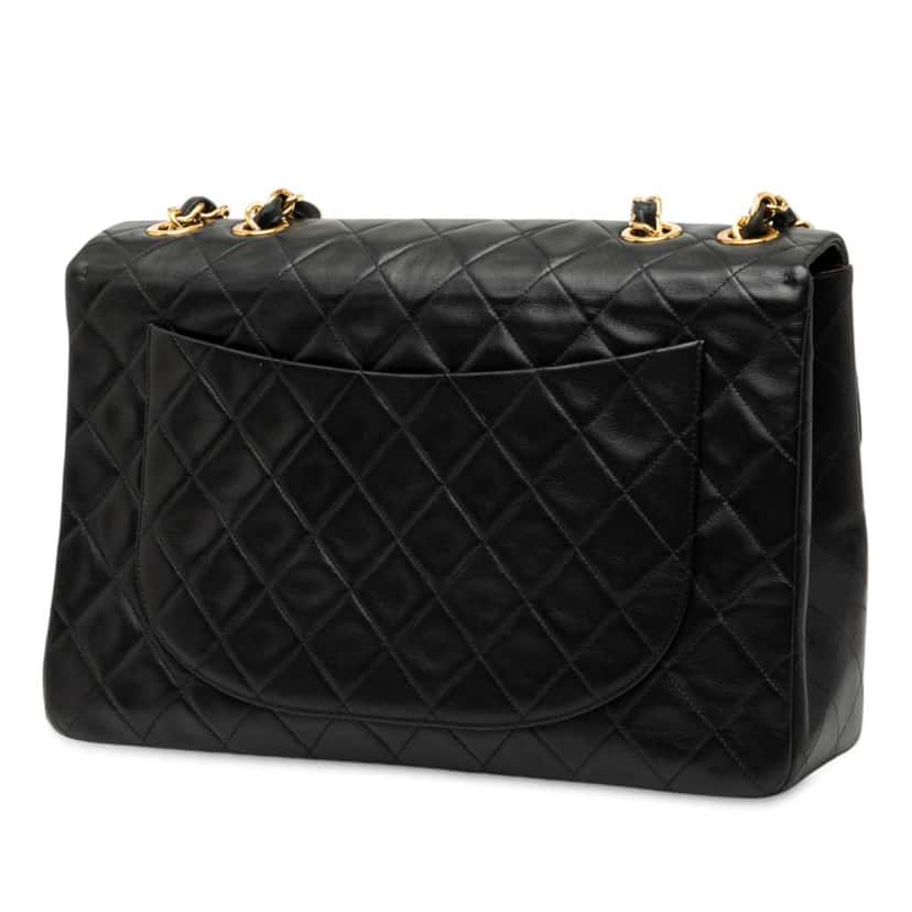 Chanel Maxi XL Classic Lambskin Single Flap Black Leather Good condition - Back View