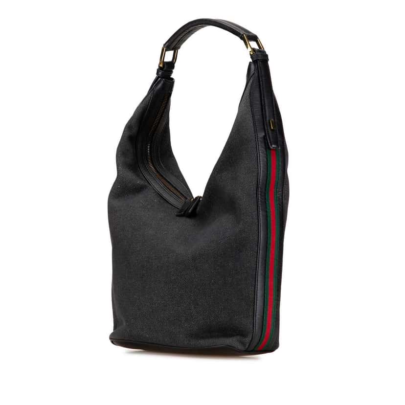 Gucci Denim Web Shoulder Bag Black Denim Good condition - Back View