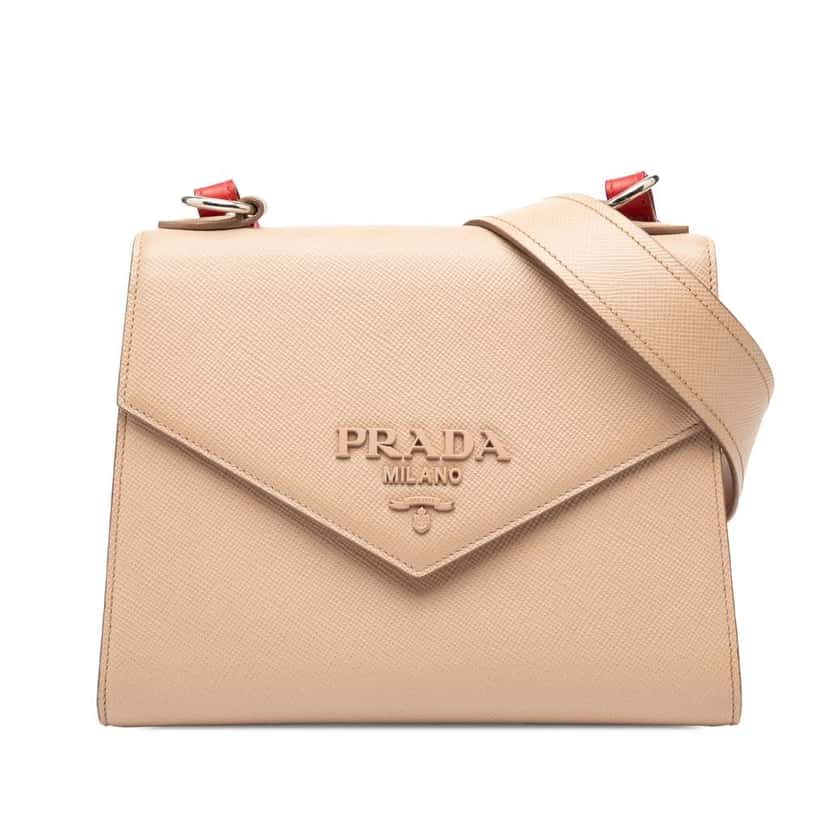Prada Saffiano Cuir Monochrome Envelope Crossbody Brown Leather Good condition - Front View