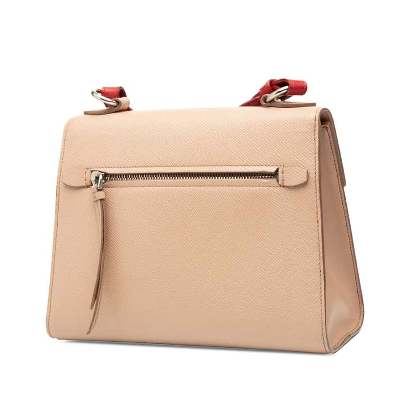 Prada Saffiano Cuir Monochrome Envelope Crossbody Brown Leather Good condition - Back View