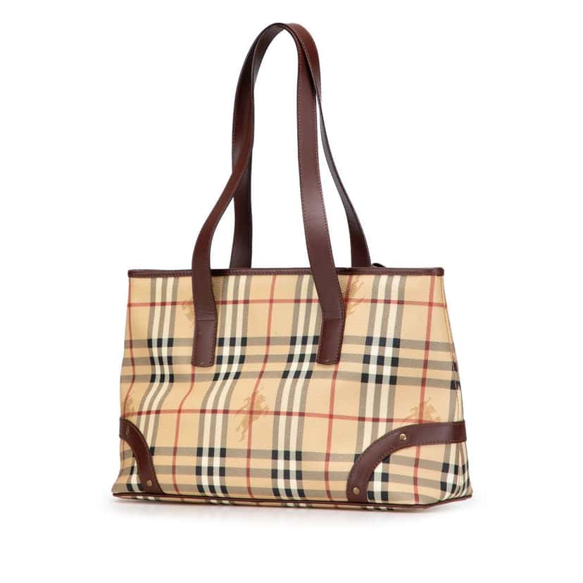 Burberry Haymarket Check Coated Canvas Studded Tote Brown Canvas Good condition - Back View