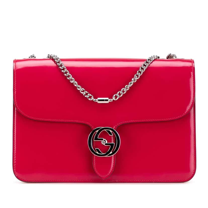 Gucci Medium Patent Dollar Interlocking G Crossbody Red Leather Very good condition - Front View