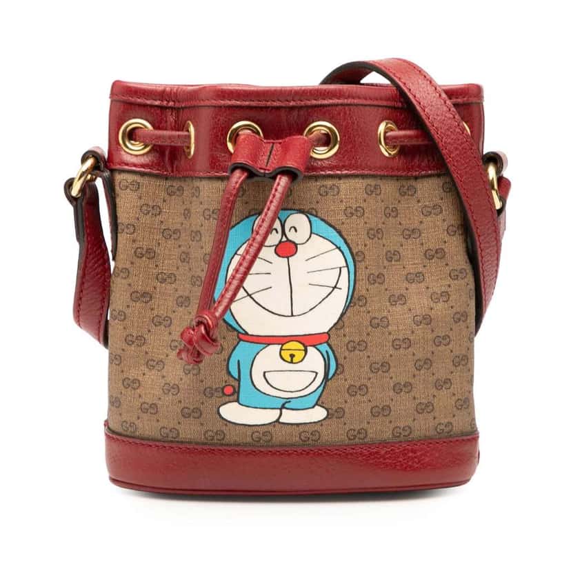 Gucci Micro GG Supreme Doraemon Bucket Bag Brown Canvas Good condition - Front View