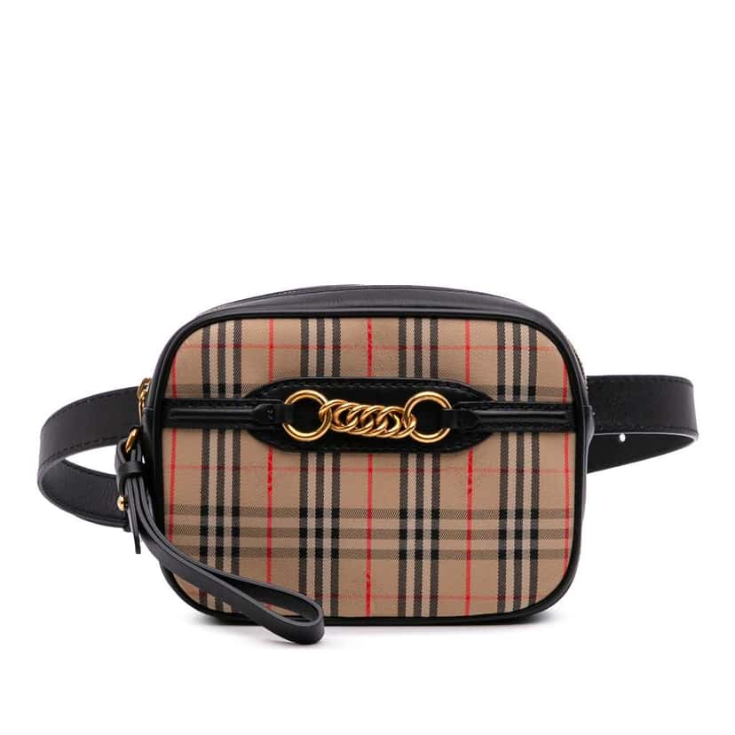 Burberry Haymarket Check Canvas 1983 Link Belt Bag Brown Canvas Good condition - Front View