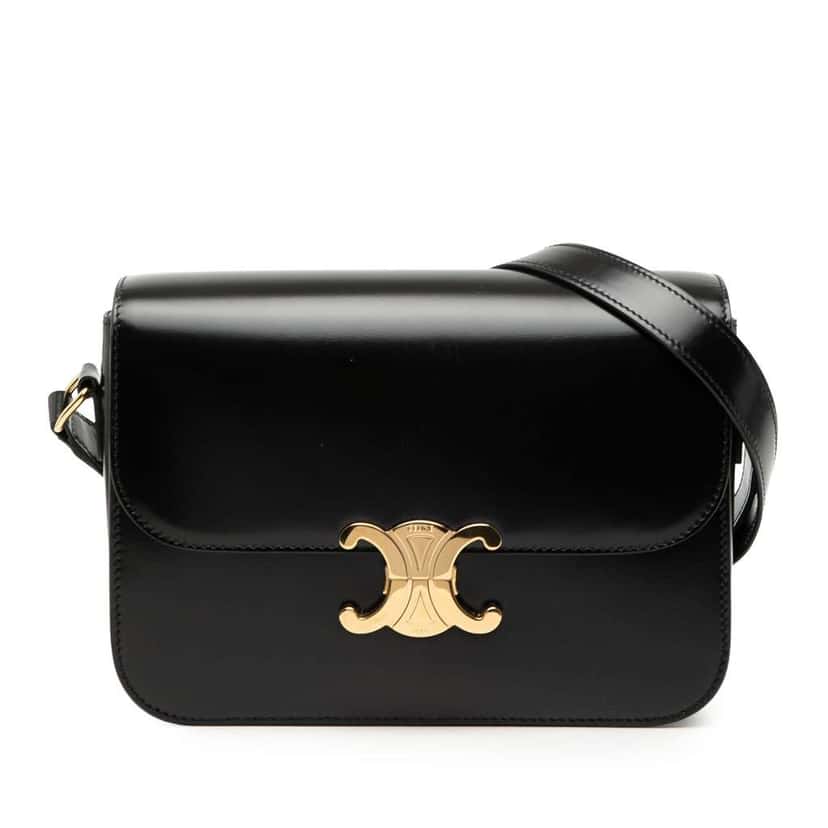 Celine Classique Shiny Calfskin Triomphe Crossbody Black Leather Good condition - Front View