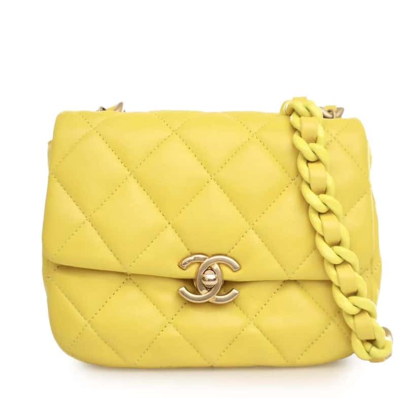Chanel Mini Quilted Lambskin Candy Chain Flap Yellow Leather Good condition - Front View