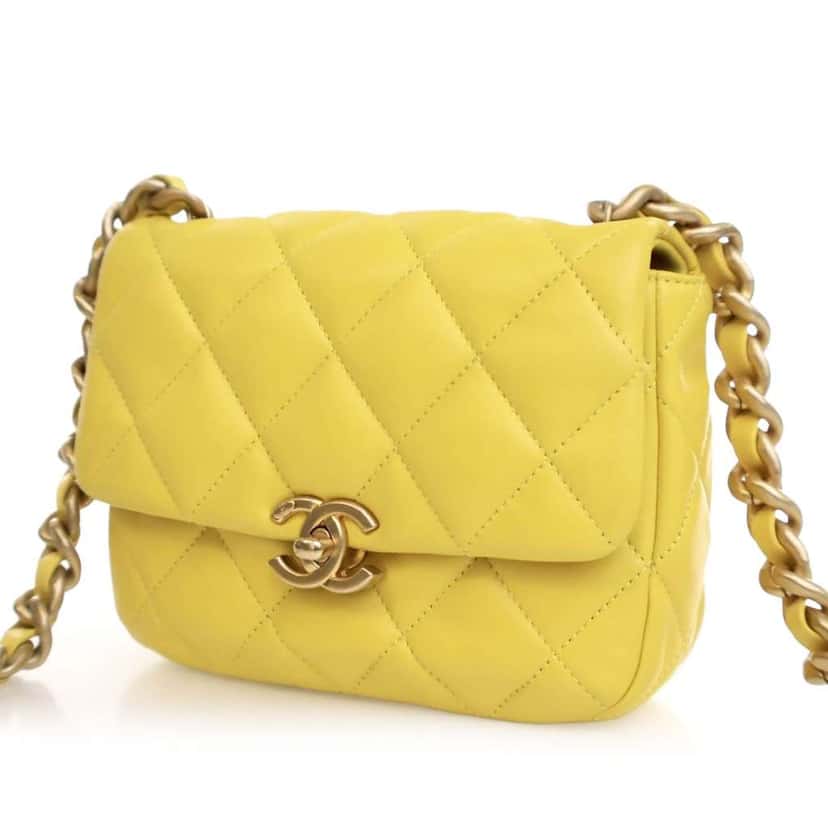 Chanel Mini Quilted Lambskin Candy Chain Flap Yellow Leather Good condition - Back View