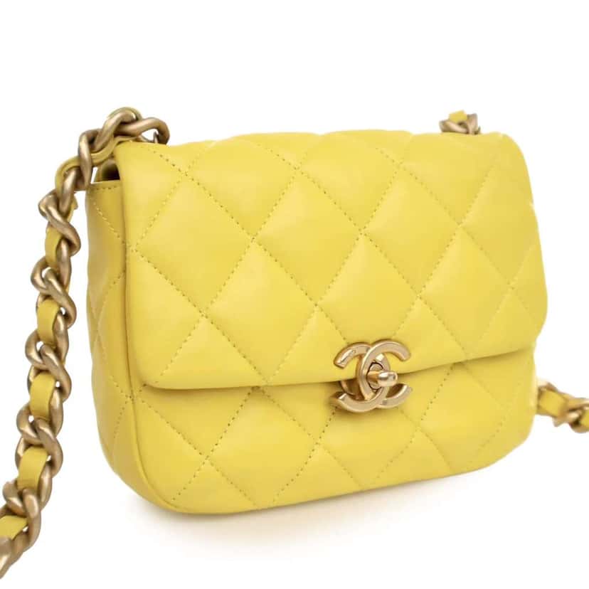 Chanel Mini Quilted Lambskin Candy Chain Flap Yellow Leather Good condition - Inside View