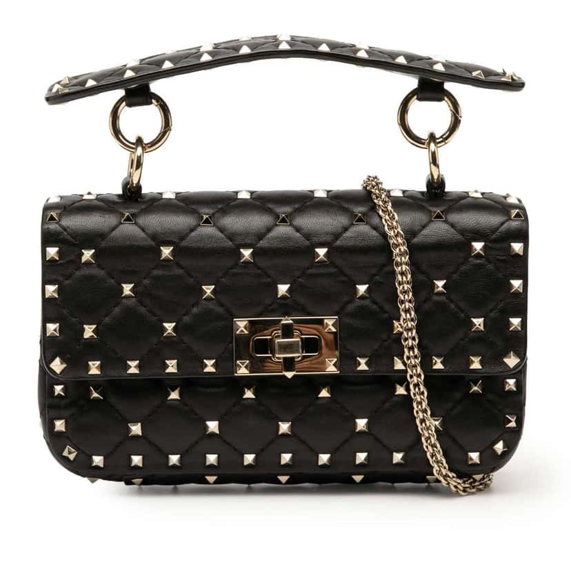 Valentino Small Nappa Rockstud Spike Satchel Black Leather Good condition - Front View