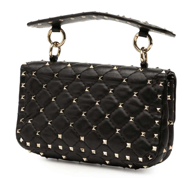 Valentino Small Nappa Rockstud Spike Satchel Black Leather Good condition - Back View
