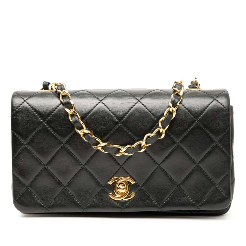 Chanel Mini CC Quilted Lambskin Full Flap Black Leather Good condition - Front View