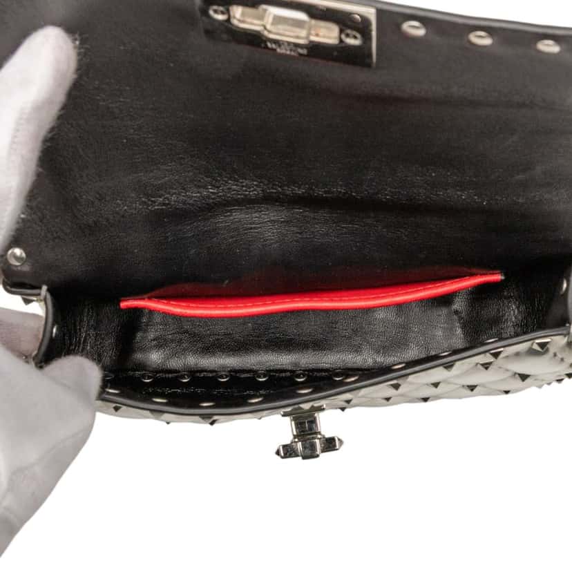 Valentino Small Patent Rockstud Spike Satchel Silver Leather Good condition - Model View