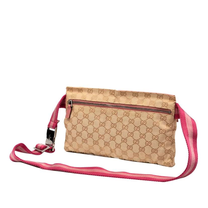 Gucci GG Canvas Web Double Pocket Belt Bag Brown Canvas Good condition - Back View