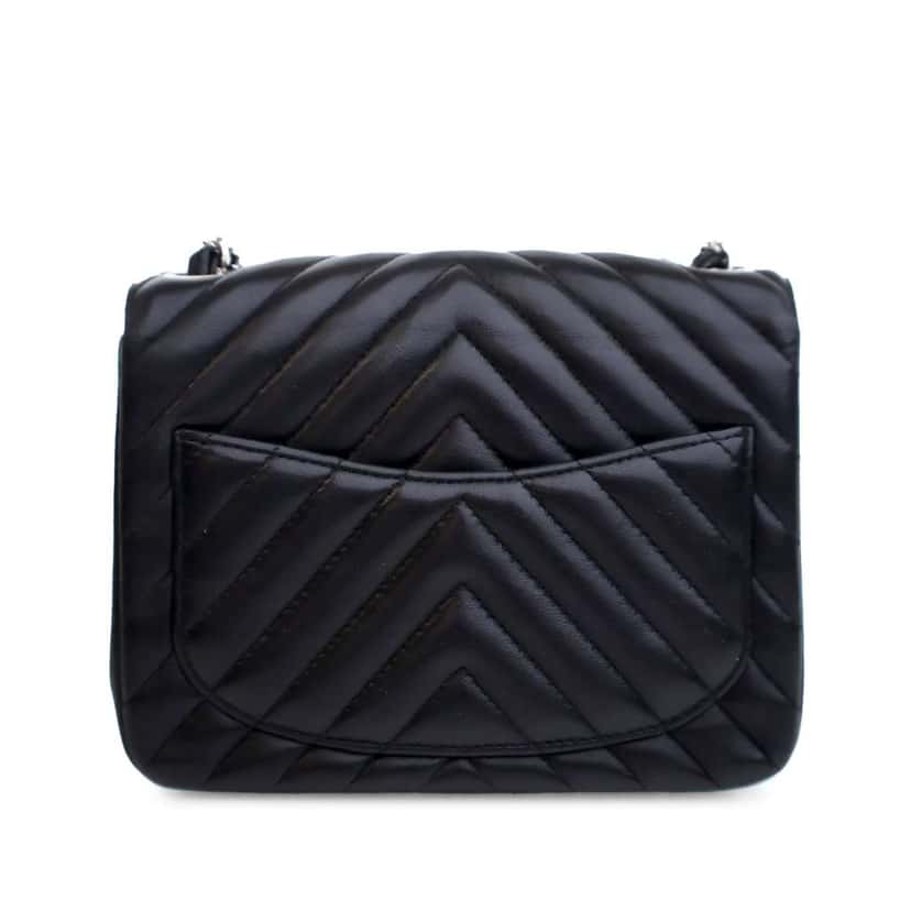 Chanel Mini Square Classic Chevron Lambskin Single Flap Black Leather Good condition - Back View