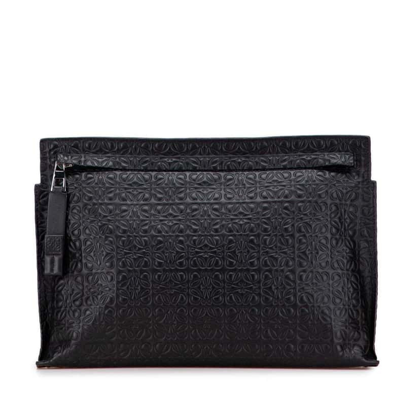 Loewe Embossed Leather Anagram Repeat T Clutch Black Leather Good condition - Front View