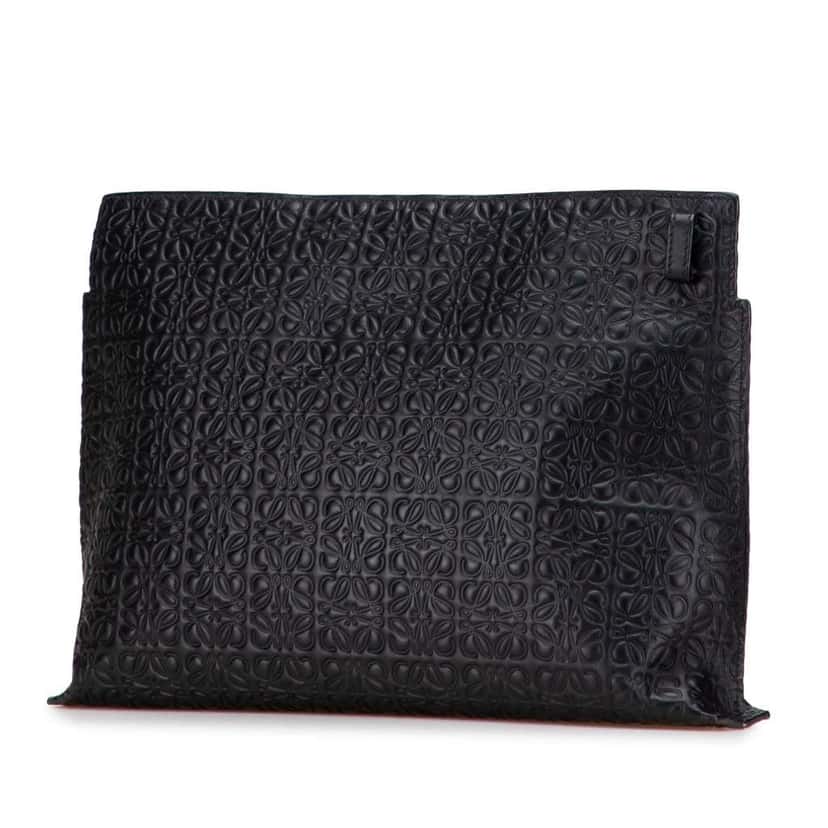 Loewe Embossed Leather Anagram Repeat T Clutch Black Leather Good condition - Back View