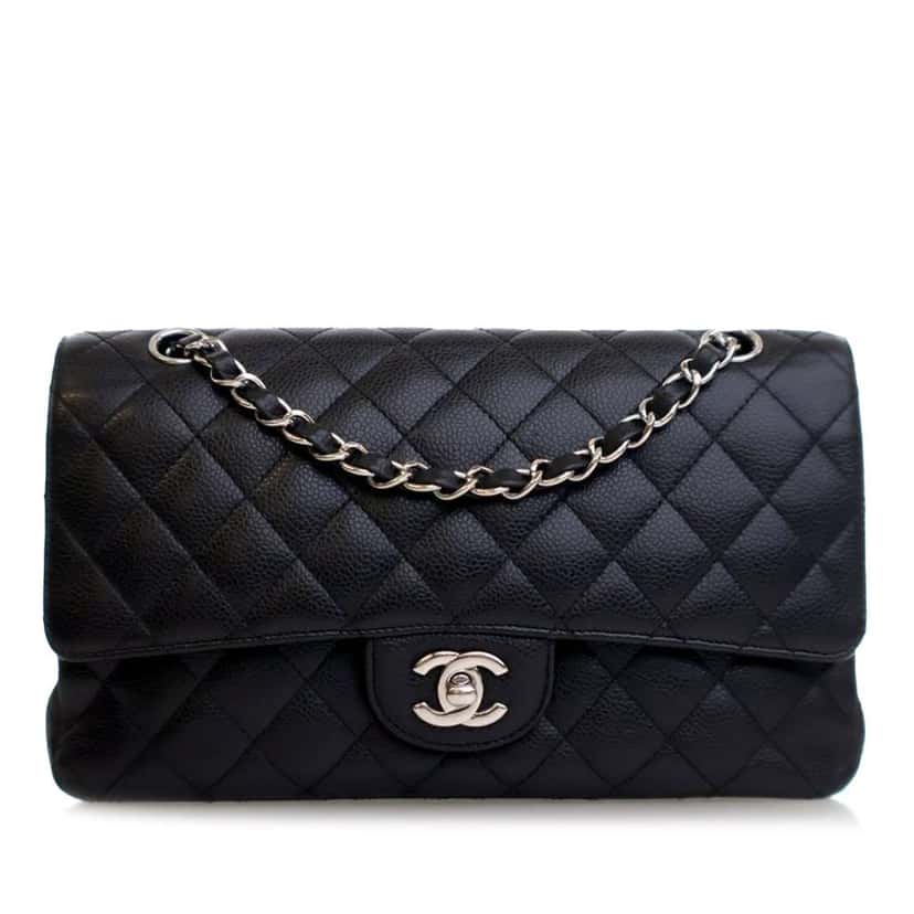 Chanel Medium Classic Caviar Double Flap Black Leather Good condition - Front View