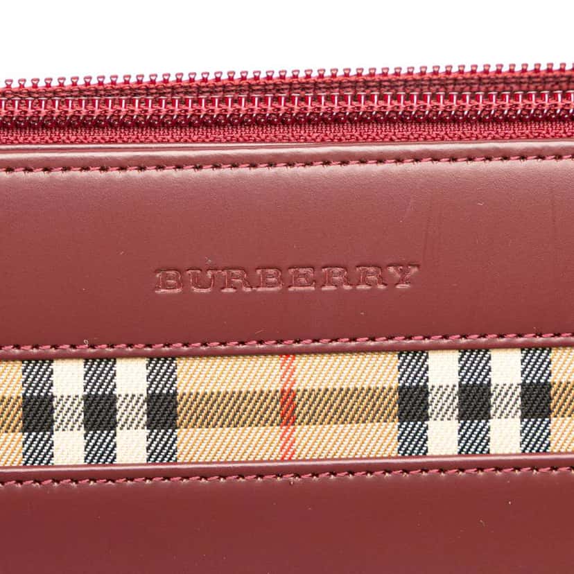 Burberry House Check Trimmed Leather Handbag Red Leather Good condition - Box View