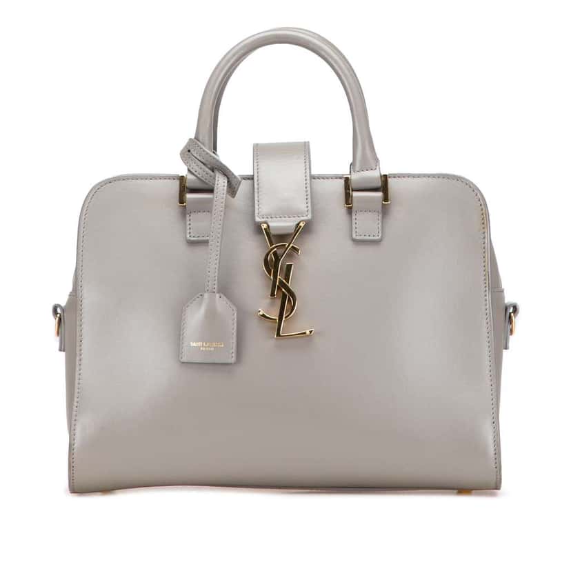 Saint Laurent Baby Leather Monogram Cabas Satchel Grey Leather Good condition - Front View