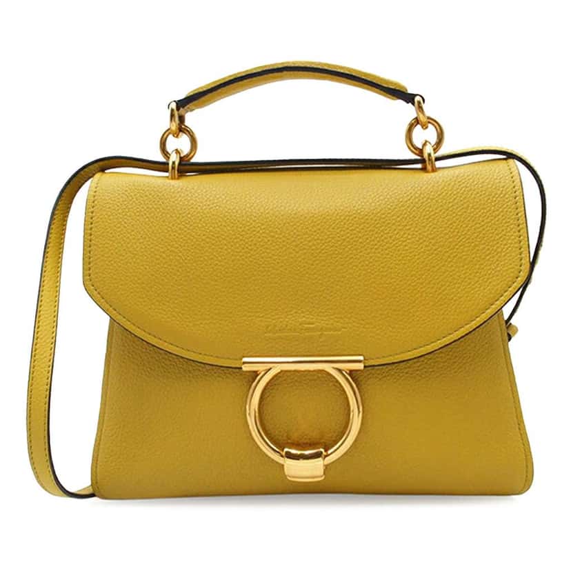 Salvatore Ferragamo Calfskin Gancini Margot Top Handle Bag Yellow Leather Good condition - Front View