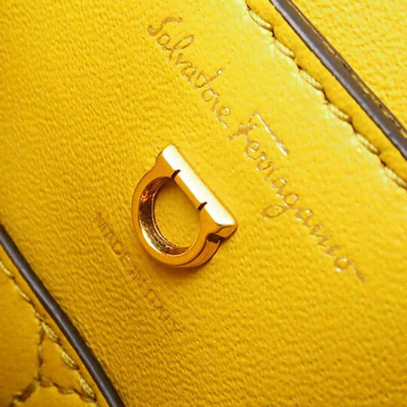 Salvatore Ferragamo Calfskin Gancini Margot Top Handle Bag Yellow Leather Good condition - Model View