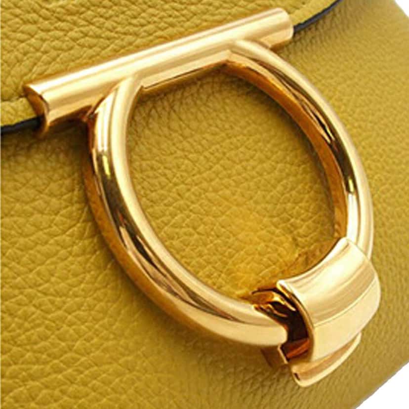 Salvatore Ferragamo Calfskin Gancini Margot Top Handle Bag Yellow Leather Good condition - Box View