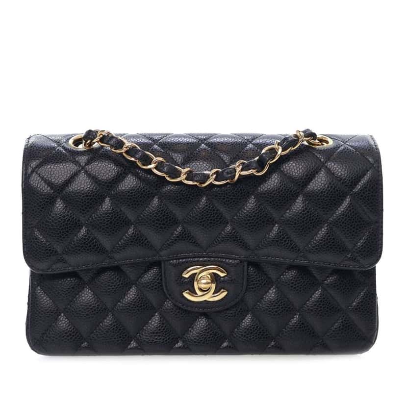 Chanel Small Classic Caviar Double Flap Black Leather Good condition - Front View