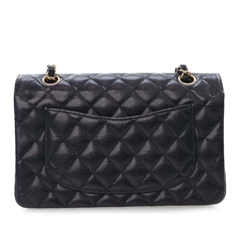 Chanel Small Classic Caviar Double Flap Black Leather Good condition - Back View
