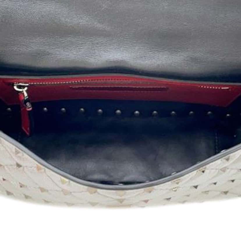 Valentino Medium Lambskin Rockstud Spike Satchel Silver Leather Good condition - Model View