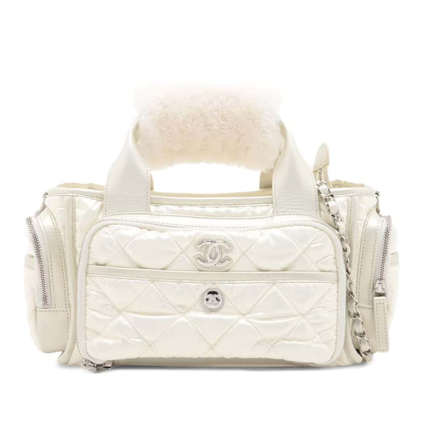 Chanel Coco Neige Quilted Nylon Bowling Bag White Good condition - Front View