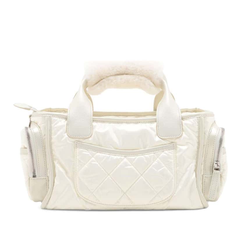 Chanel Coco Neige Quilted Nylon Bowling Bag White Good condition - Back View