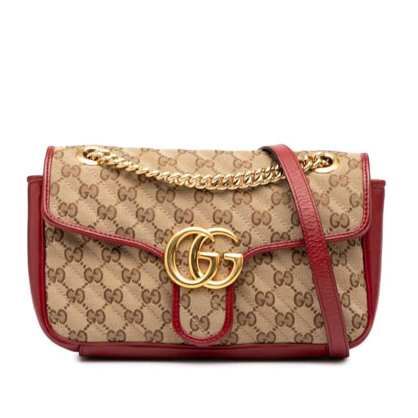 Gucci Medium GG Marmont Matelasse Diagonal GG Canvas and Leather Shoulder Bag Brown Canvas Good condition - Front View
