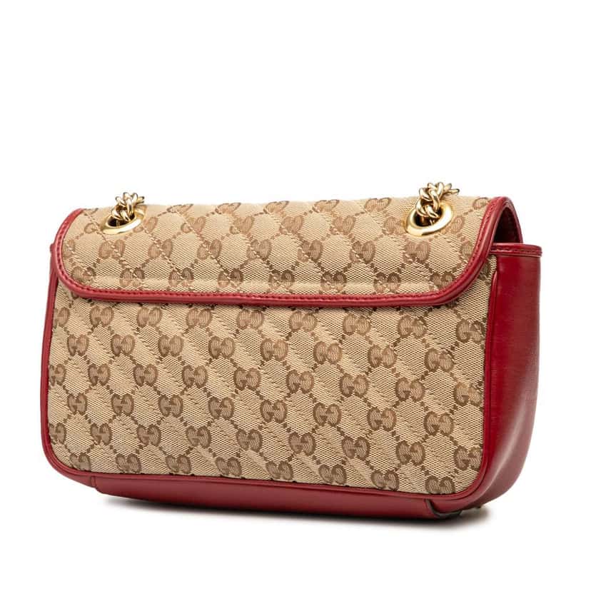 Gucci Medium GG Marmont Matelasse Diagonal GG Canvas and Leather Shoulder Bag Brown Canvas Good condition - Back View