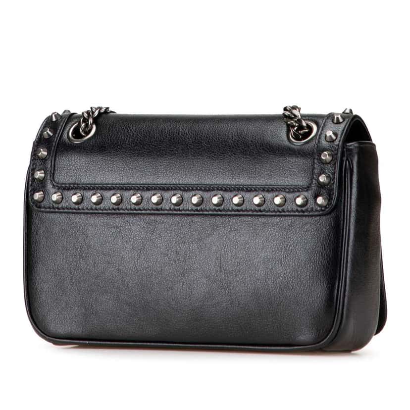 Prada Small Studded Glace Calf Chain Flap Black Leather Good condition - Back View