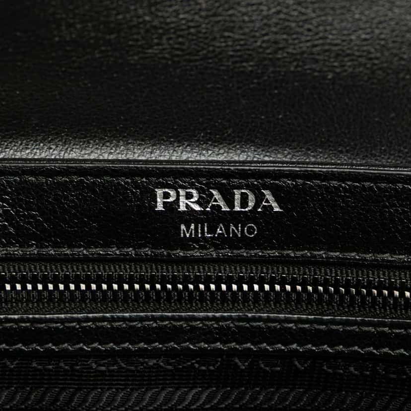 Prada Small Studded Glace Calf Chain Flap Black Leather Good condition - Box View