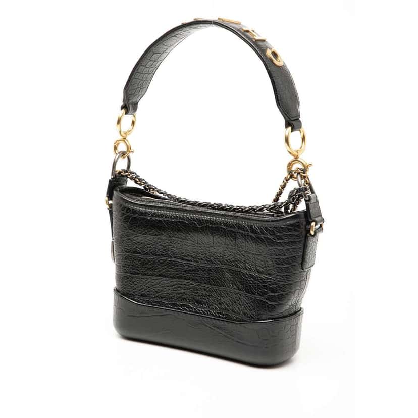 Chanel Small Croc Embossed Calfskin Gabrielle Hobo Black Leather Good condition - Back View