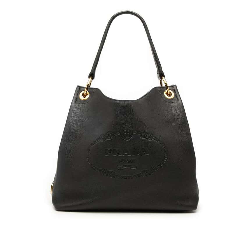 Prada Vitello Phenix Logo Tote Black Leather Good condition - Front View