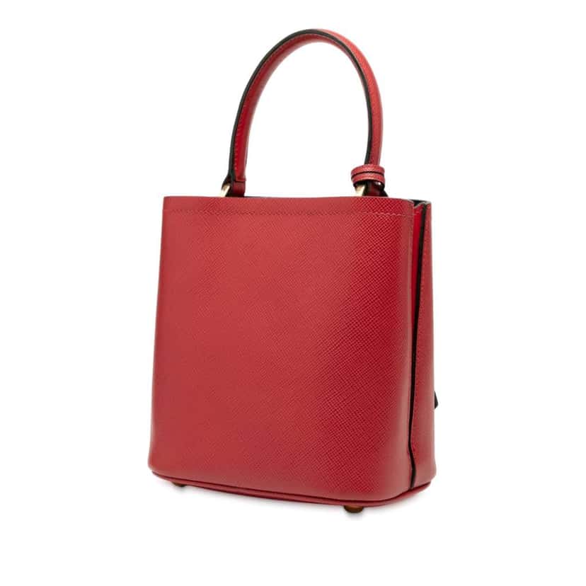Prada Small Embellished Saffiano Cuir Panier Satchel Red Leather Very good condition - Back View