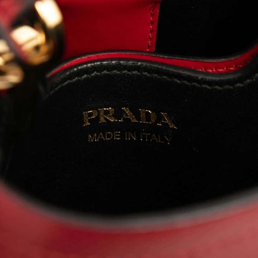 Prada Small Embellished Saffiano Cuir Panier Satchel Red Leather Very good condition - Box View