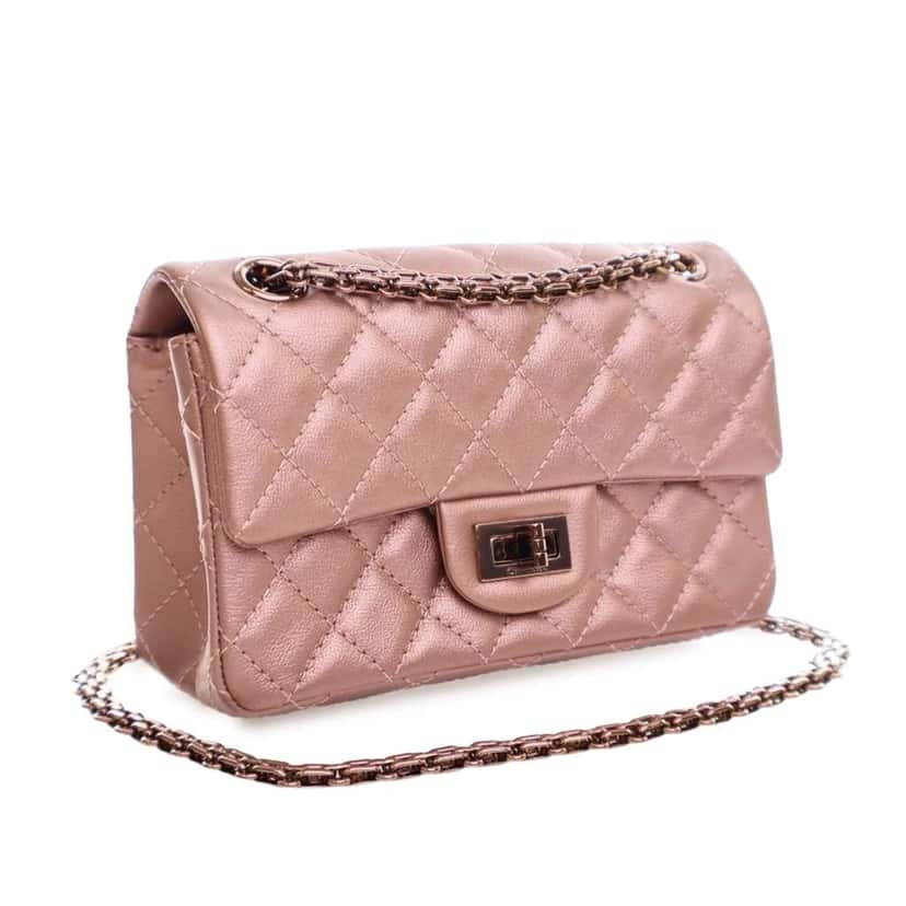 Chanel Reissue 2.55 Metallic Calfskin Rose Gold Hardware Single Flap 224 Pink Leather Good condition - Back View