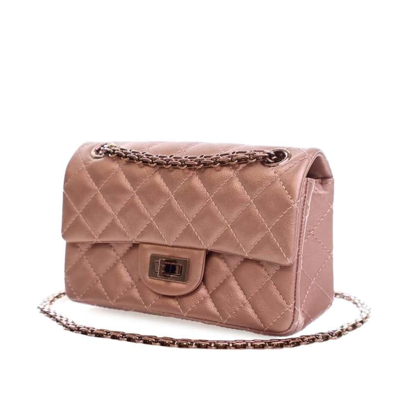 Chanel Reissue 2.55 Metallic Calfskin Rose Gold Hardware Single Flap 224 Pink Leather Good condition - Inside View