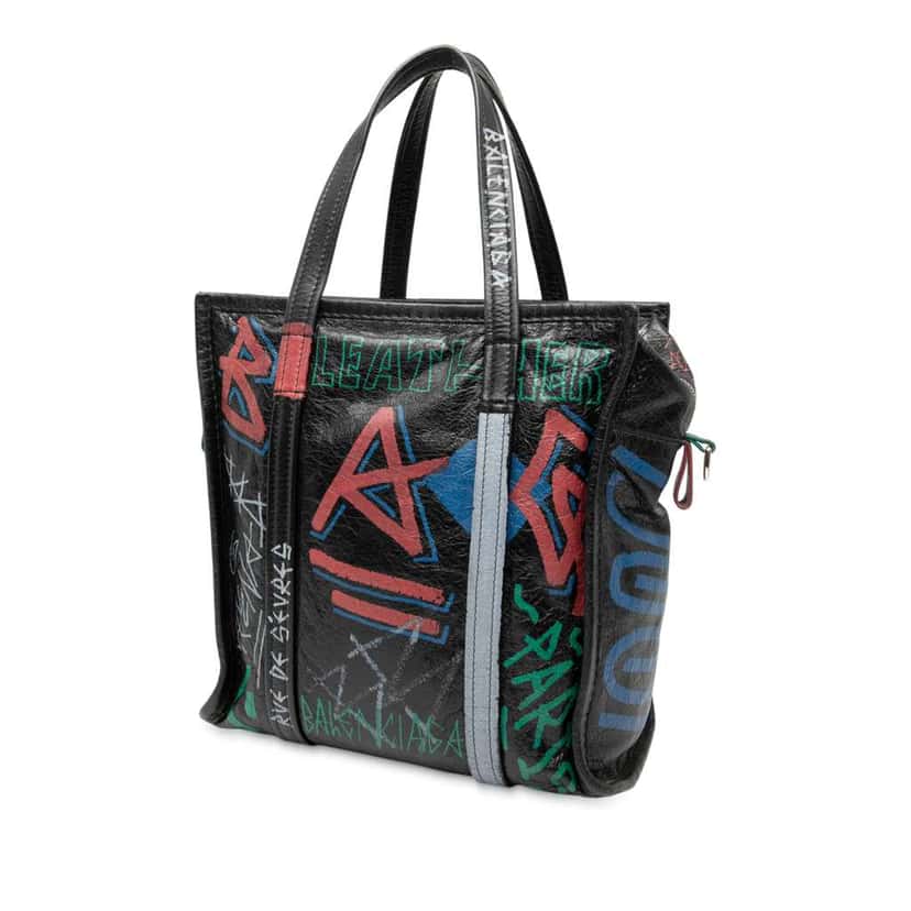 Balenciaga S Lambskin Graffiti Bazar Shopper Satchel Black Leather Good condition - Back View
