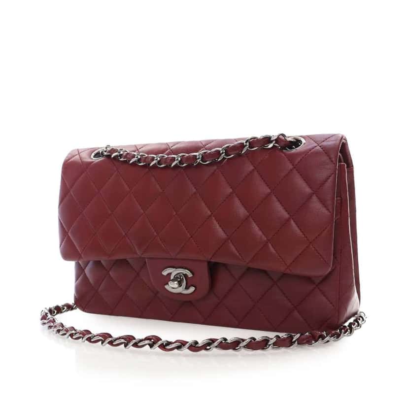 Chanel Medium Classic Lambskin Double Flap Red Leather Good condition - Back View