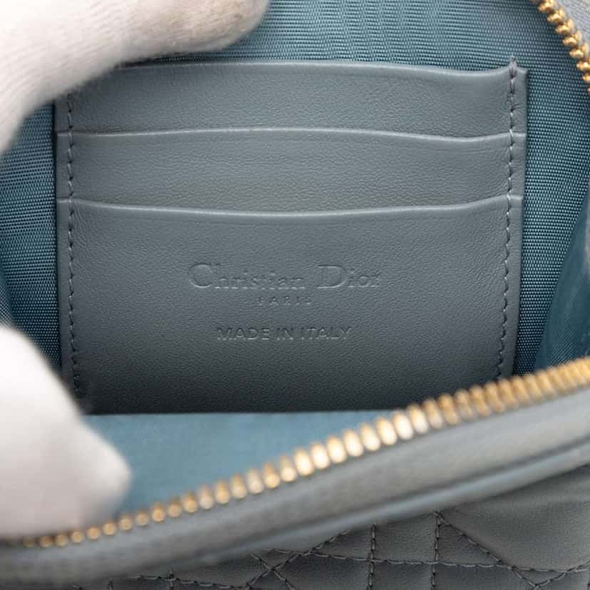 Dior Lambskin Cannage Lady Dior Call in Phone Holder Blue Leather Good condition - Box View