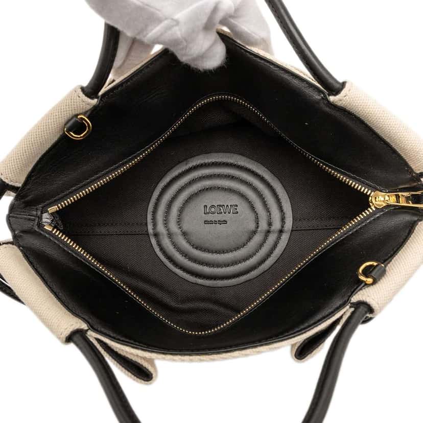 Loewe Small Shiny Calfskin and Canvas Paseo Satchel Brown Leather Good condition - Model View