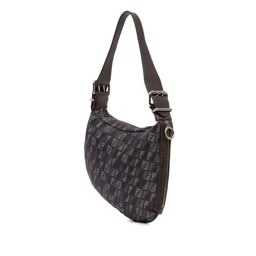 Fendi Zucchino Denim Oyster Shoulder Bag Black Denim Good condition - Back View