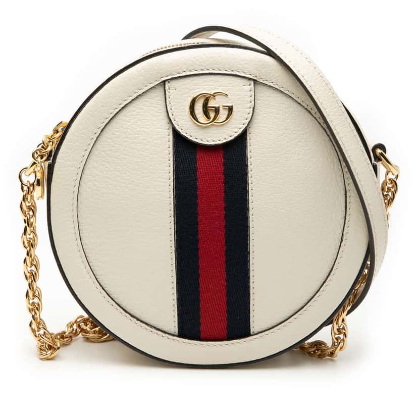 Gucci Mini Leather Ophidia Round Crossbody White Leather Good condition - Front View
