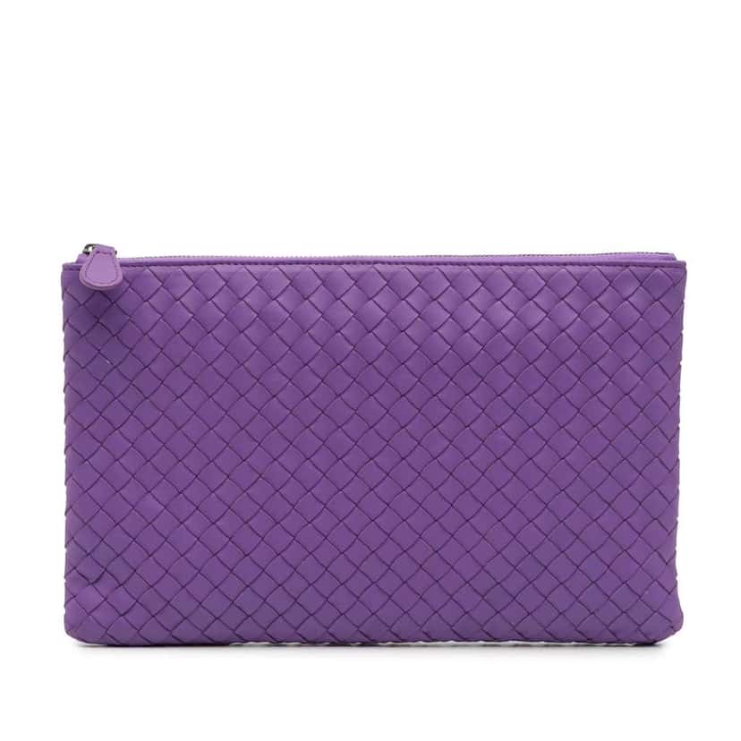 Bottega Veneta Nappa Intrecciato Clutch Purple Leather Good condition - Front View