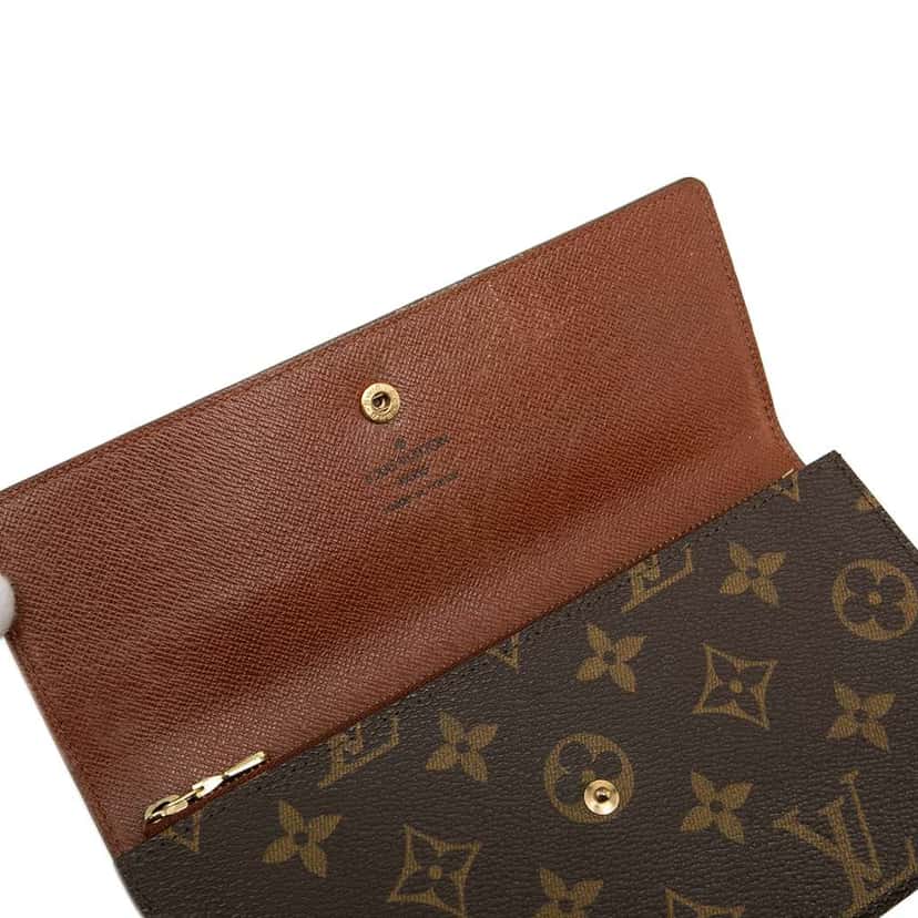 Louis Vuitton Monogram Porte Monnaie Credit Long Wallet Brown Good condition - Box View
